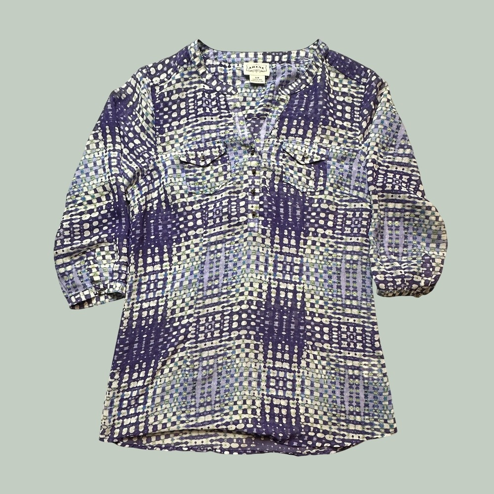 Ariat Blouse Womens S Purple Geometric Abstract 3/4 Sleeve Western Top 10014995